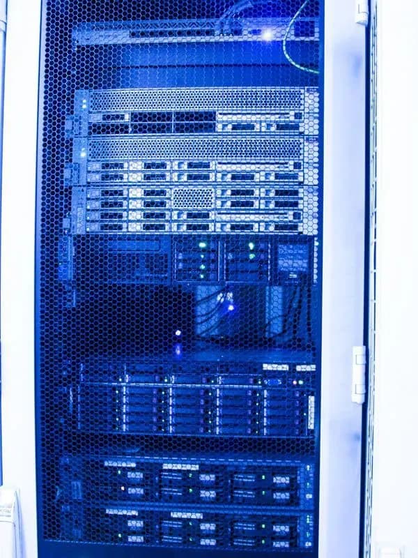 Server rack view through the grid